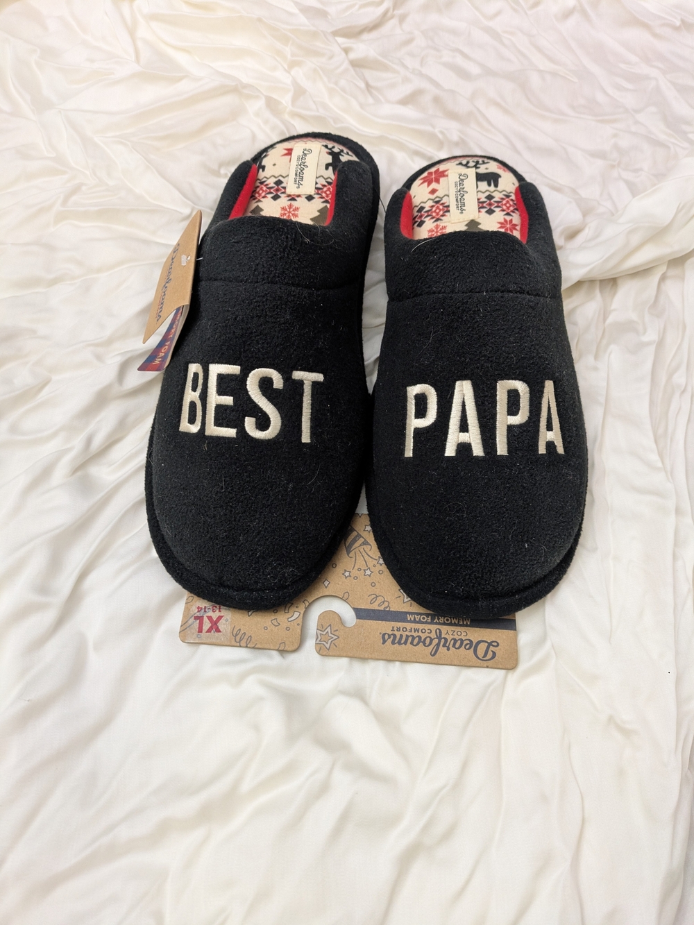 dearfoams Black 'BEST PAPA' Men's Slip-On Slippers